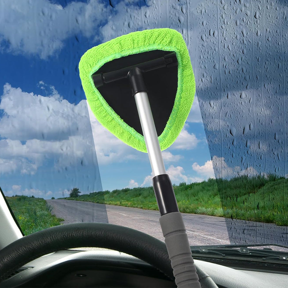 Extendable Windshield Cleaning Tool Set Car Window Microfiber Cleaner with 4 Replacement Microfiber Pads Gree