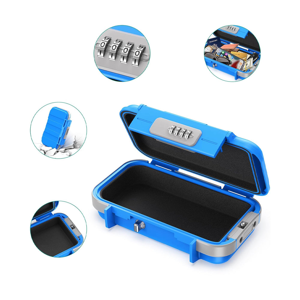 Portable Safe Box Combination Code Security Case LockBox with Removable Chain Blue
