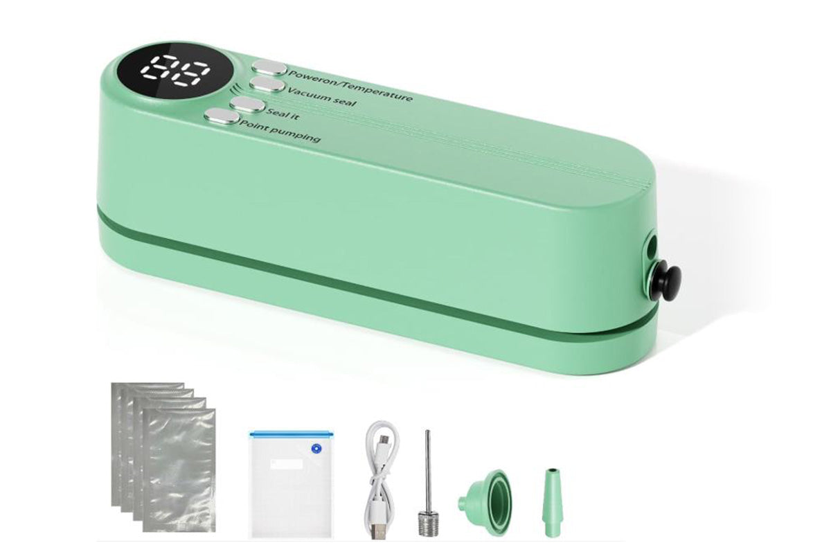 Portable Mini Vacuum Sealer for Food Storage with Rechargeable Handheld Sealing and Air Pump -Green
