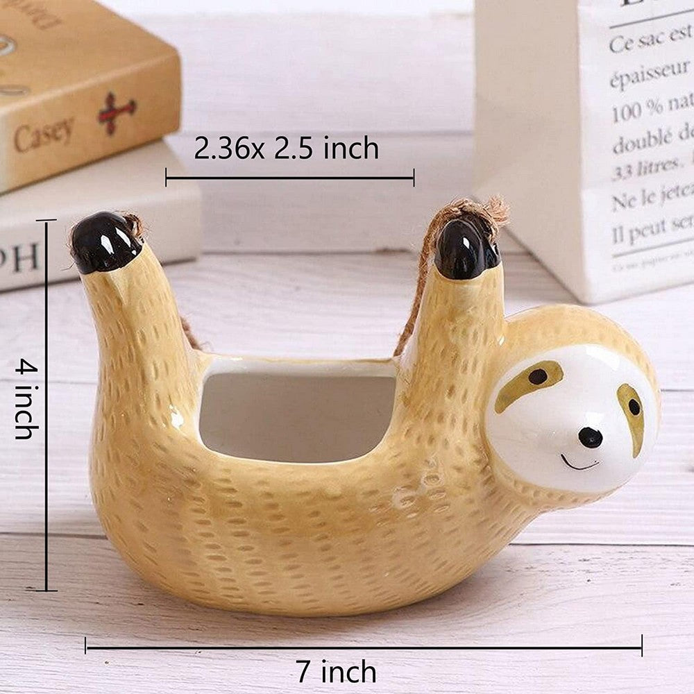 Sloth Hanging Planters Pots Cute Wall Planter Succulent Air Plants Cactus Ceramic Flower Pot-Yellow
