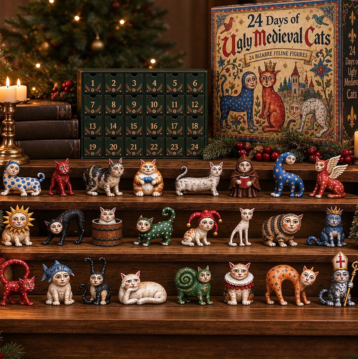 Medieval Cat 24 Day Christmas Advent Calendar with 3D Cat Figures for Adults