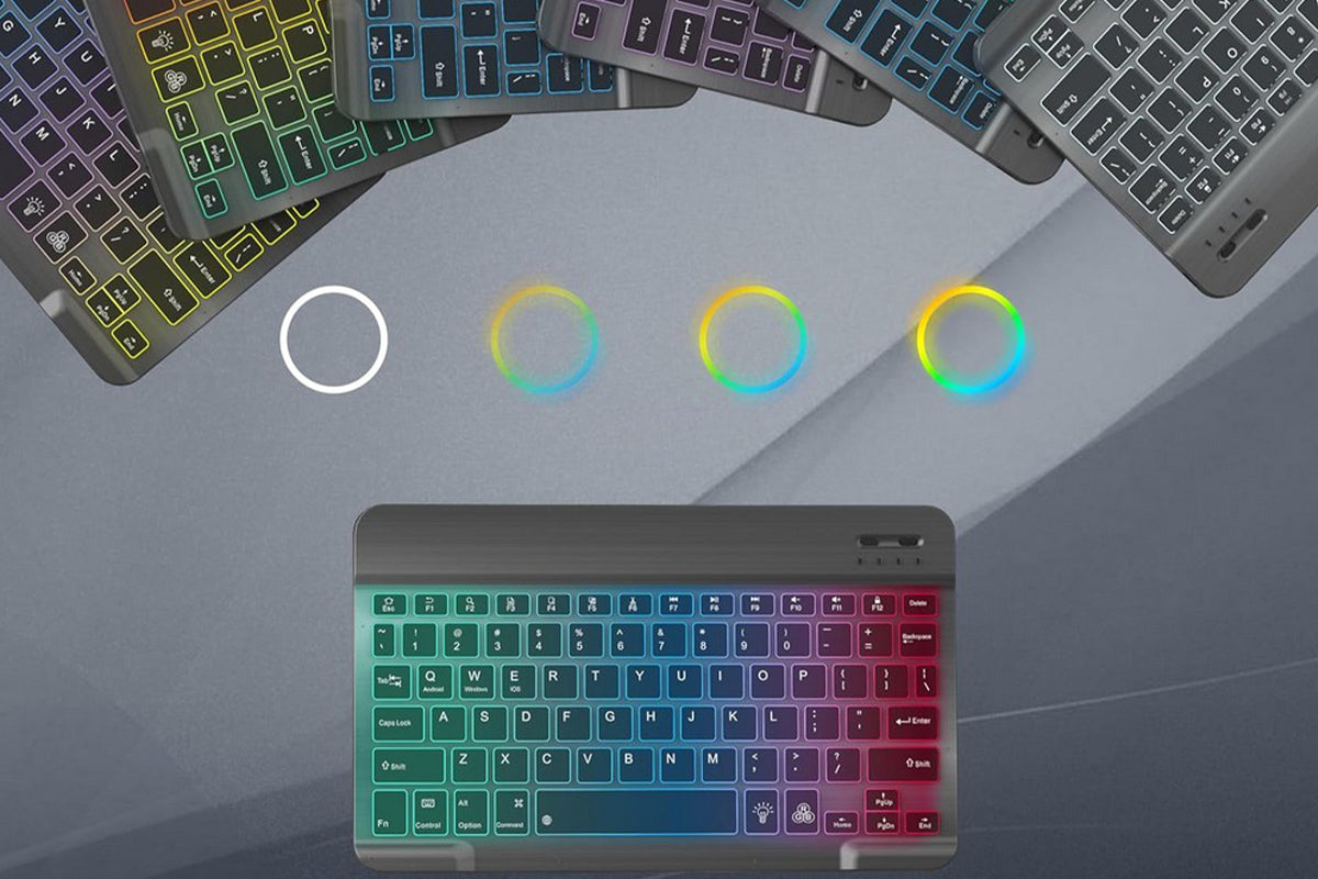 Ultra thin Bluetooth Keyboard and Mouse Combo for iPad Rechargeable RGB Wireless Keyboard Mouse 7-Color Backlit-Black