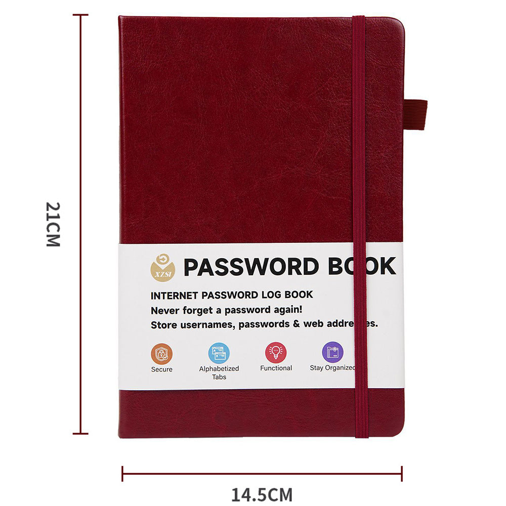 Password Keeper Book with A to Z Alphabet Tabs and Elastic Closure - Red