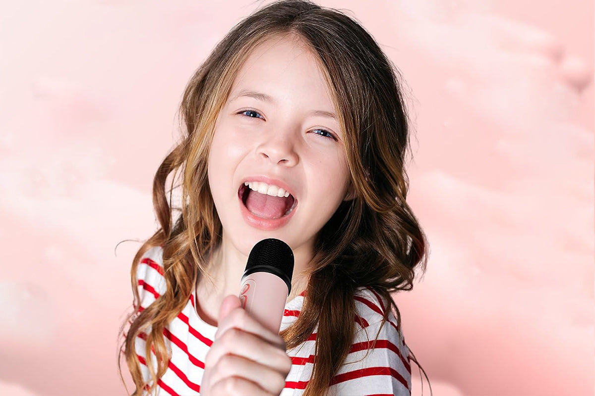 Mini Karaoke Machine for Adults Portable Bluetooth Speaker with 2 Wireless Microphones Christmas Birthday Holiday Toy Gifts-Pink