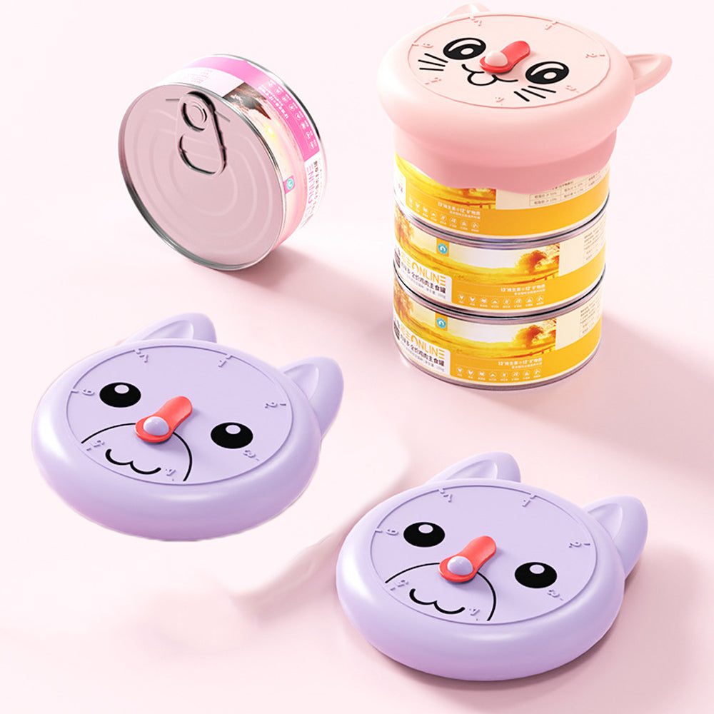 5Pcs Reusable Pet Wet Food Can Covers Silicone Can Lids for Dog Cat Food - Cat Shape