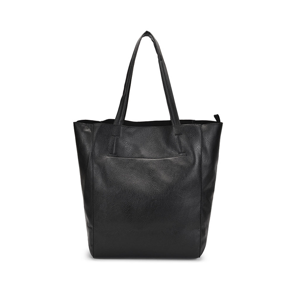 PU Leather Travel Tote Bag and Cosmetic Bag Set Large Handbag for Women Black