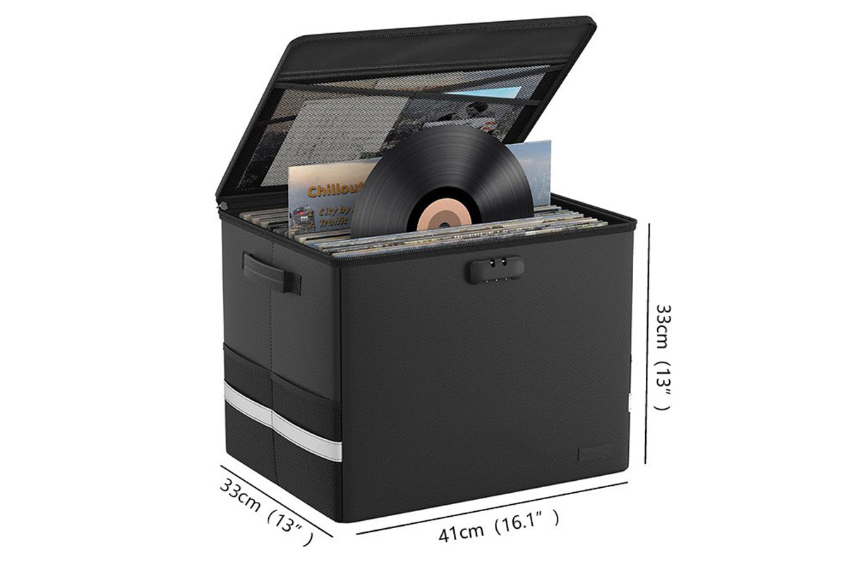 Vinyl Record Storage with Lock Fireproof Waterproof Organizer for 150 Records
