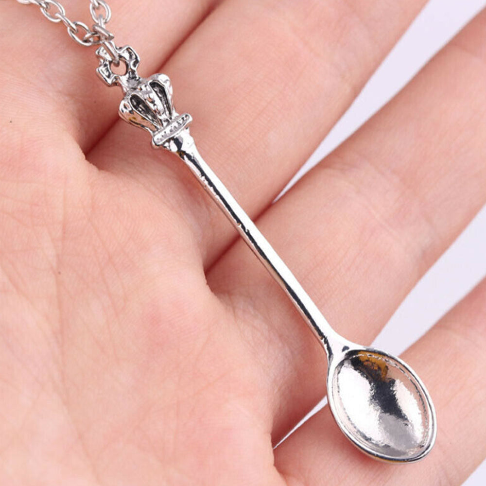 4Pcs Mini Crown Spoon Necklace Mini Tea Spoon Pendant Charm Vintage Jewelry for Women Girls