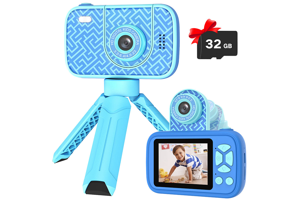 32GB Camera Toys for Boys Girls 1080P HD Digital Camera with Flip up Lens for Selfie and Video Christmas Birthday Party Gifts-Blue
