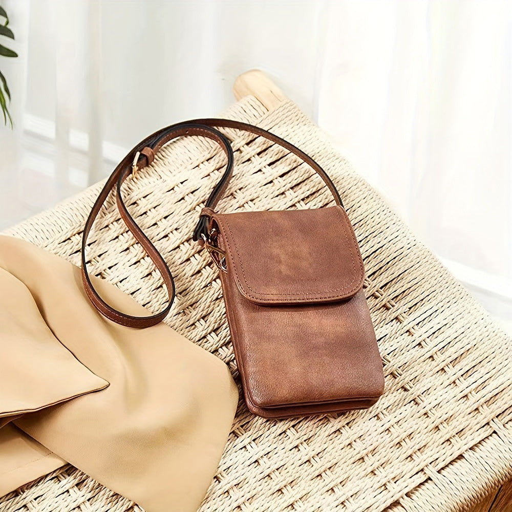 Trendy Crossbody Bags for Women PU Leather Triple Compartment Sling Purse for Cell Phone Brown