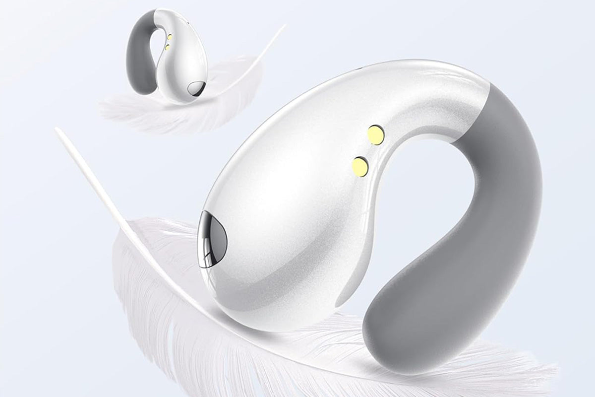 Open Ear Earbuds Ergonomic Clip-On Earbuds Bone Conduction Over-The-Ear Headphones-White