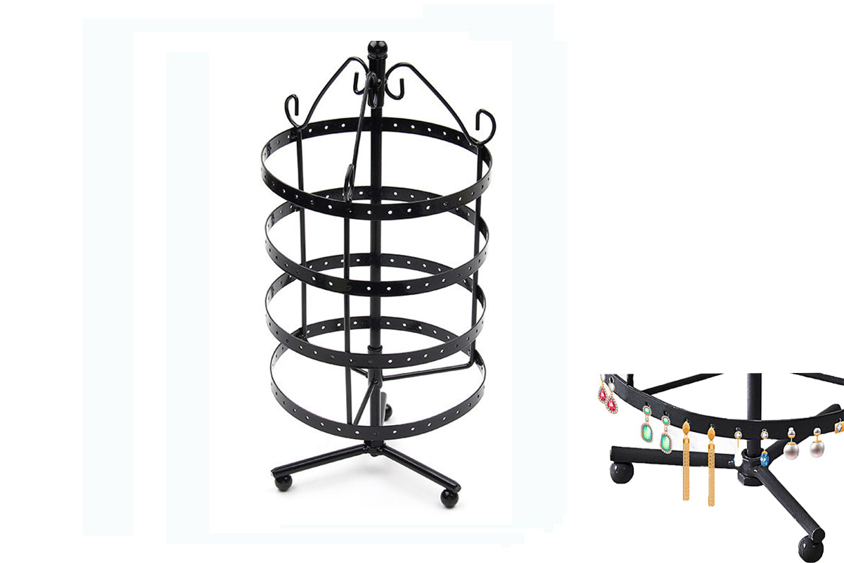 4-Tier Rotating Earring Holder 144 Holes Earring Organizer Jewelry Display Stand for Earrings-Black