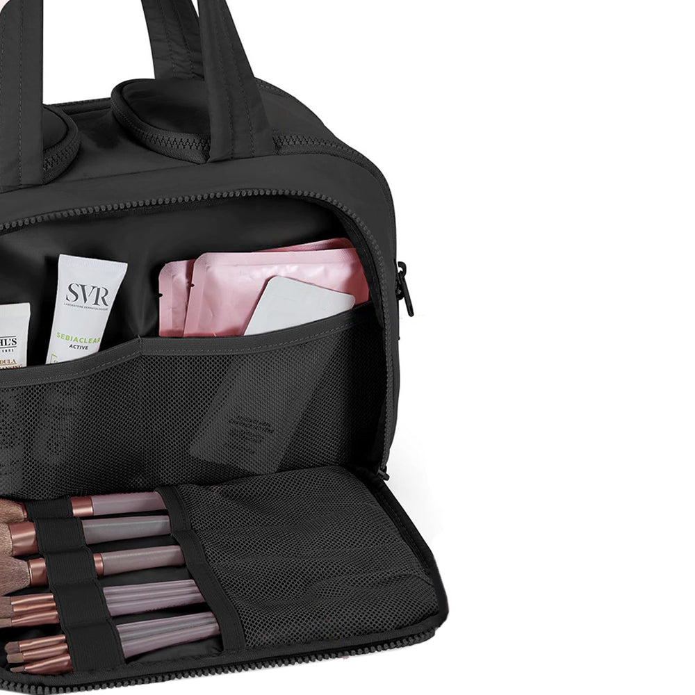 Travel Toiletry Bag Wide-open Makeup Bag Organizer with Handle Black