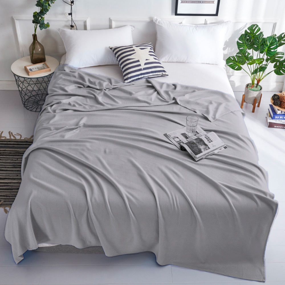 Breathable Summer Blanket Waffle Throw Blanket Air Conditioning Blanket Grey