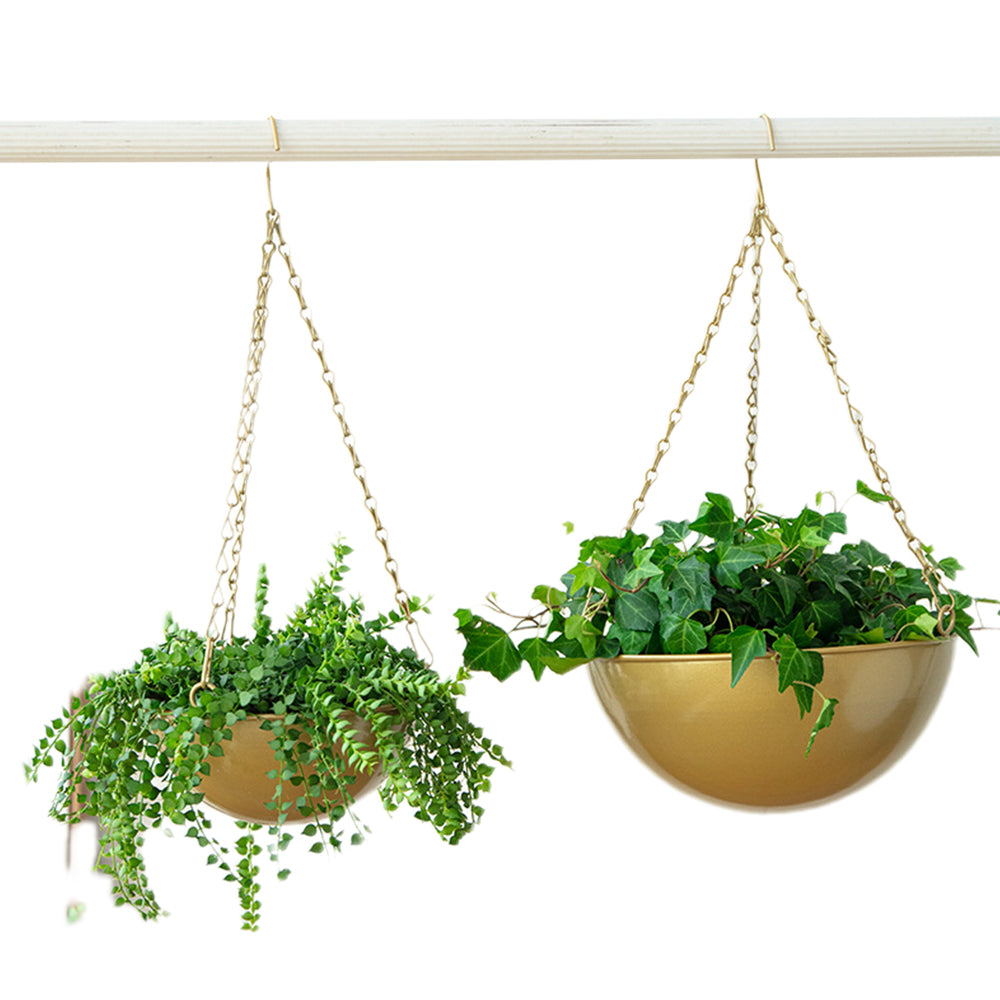 2Pcs Set Hanging Planters Hanging Baskets Plants Flowers Pots Garden Home Decorations Gold