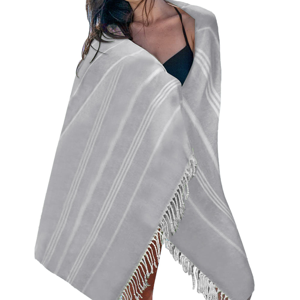 Cotton Turkish Beach Towels Quick Dry Towel for Bathing Swimming Travel Light Grey