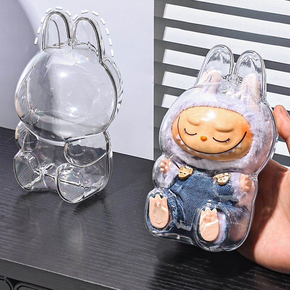 Clear Protective Case for Labubu Figure Dustproof Storage Box with Top Strap Hole for LABUBU Gen 2 Sitting Figure