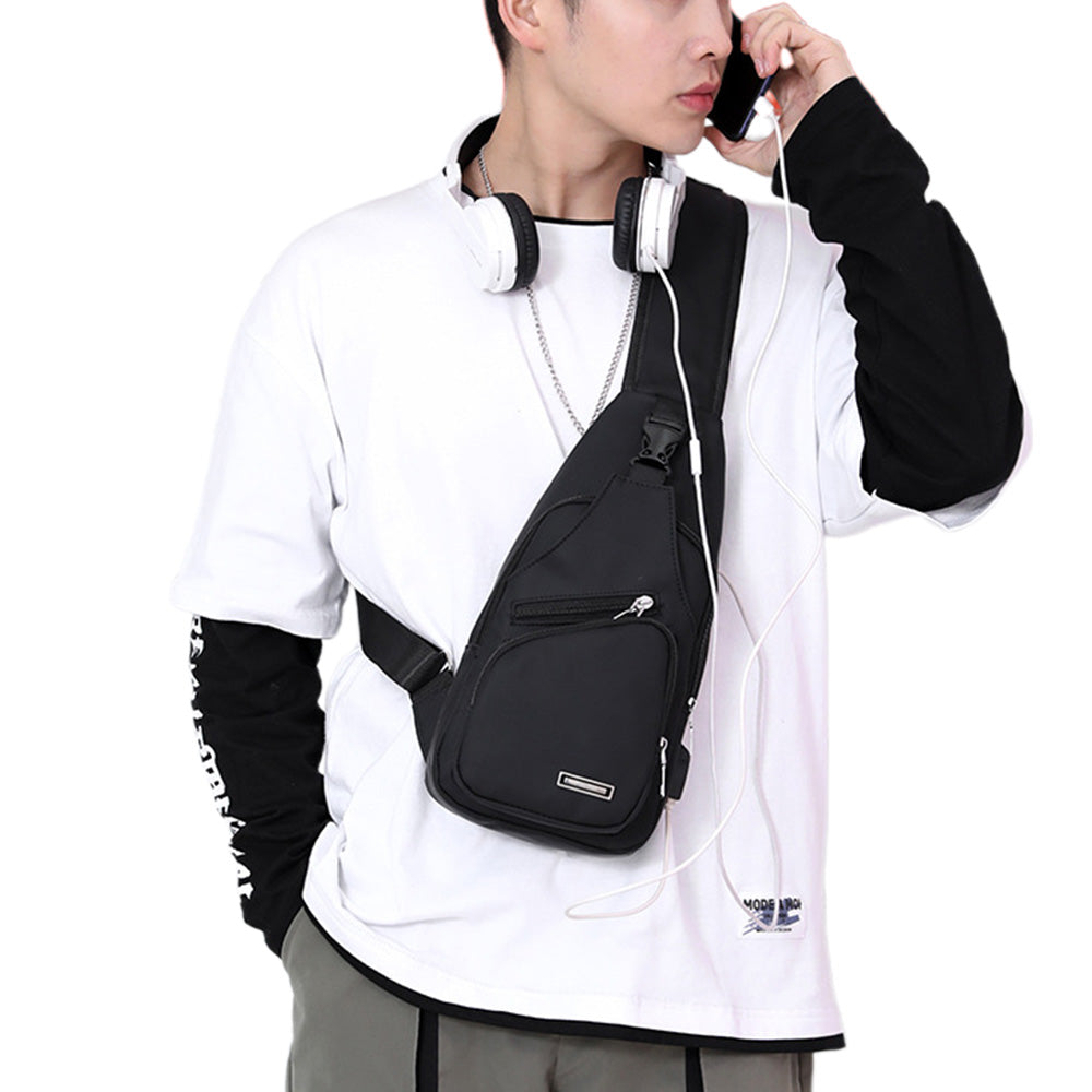 Men Chest Bag Shoulder Backpack Cross Body Satchel Travel Sling Bag Black