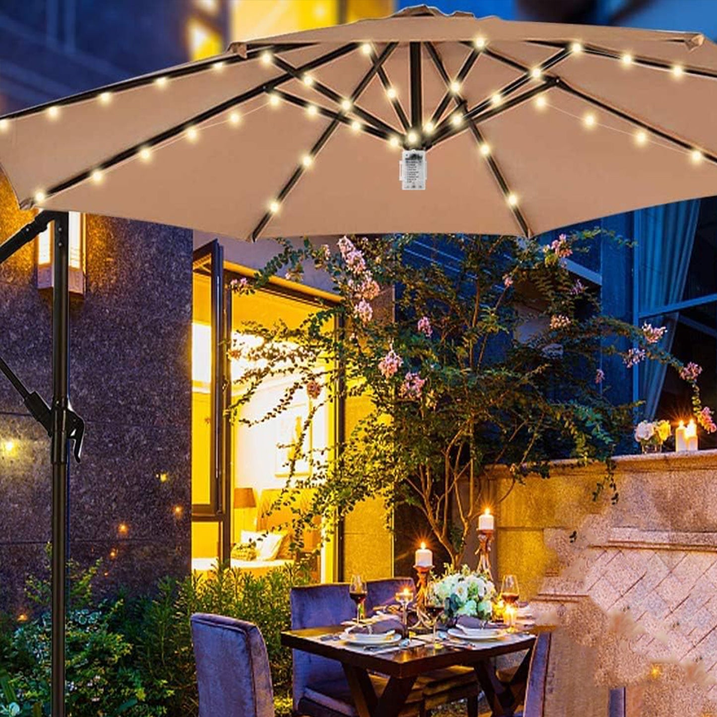 104 LED Solar Patio Umbrella String Lights -Yellow