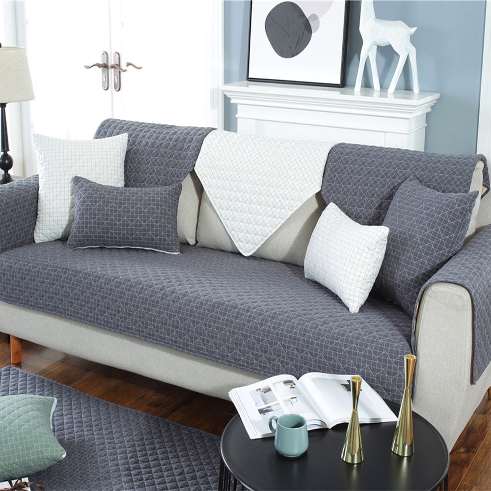 Soft Couch Cover Washable Furniture Protector for Dogs Non-Slip Sofa Slipcover -Grey