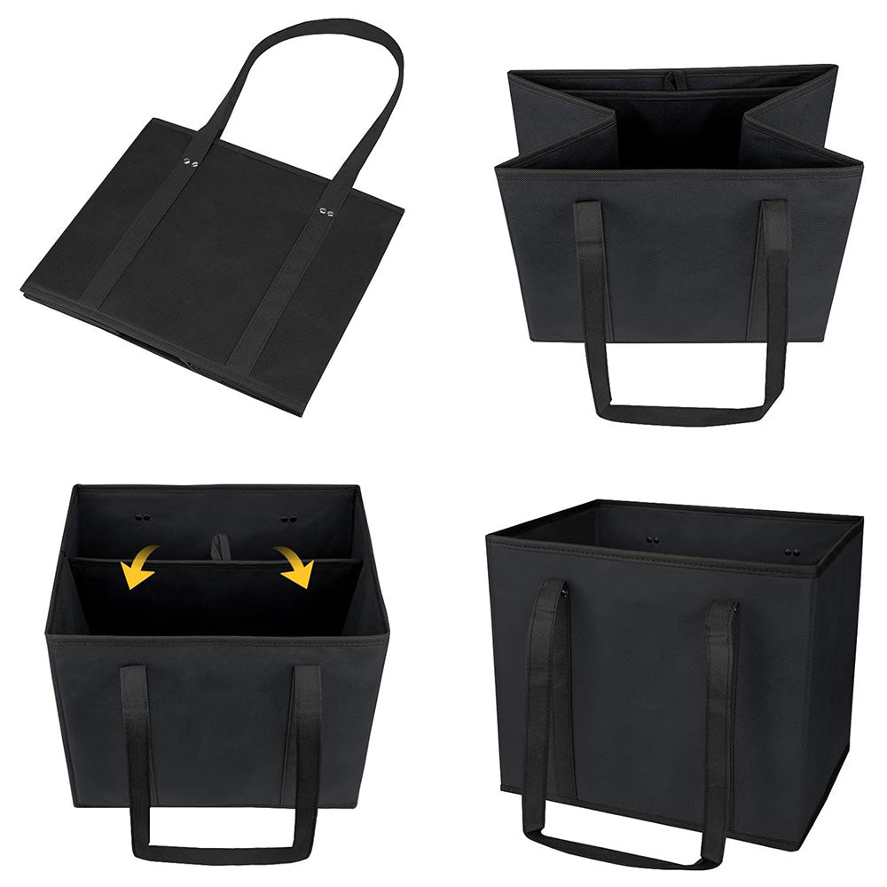3Pcs Reusable Grocery Bag Non-Woven Shopping Tote Bag with Handles Black