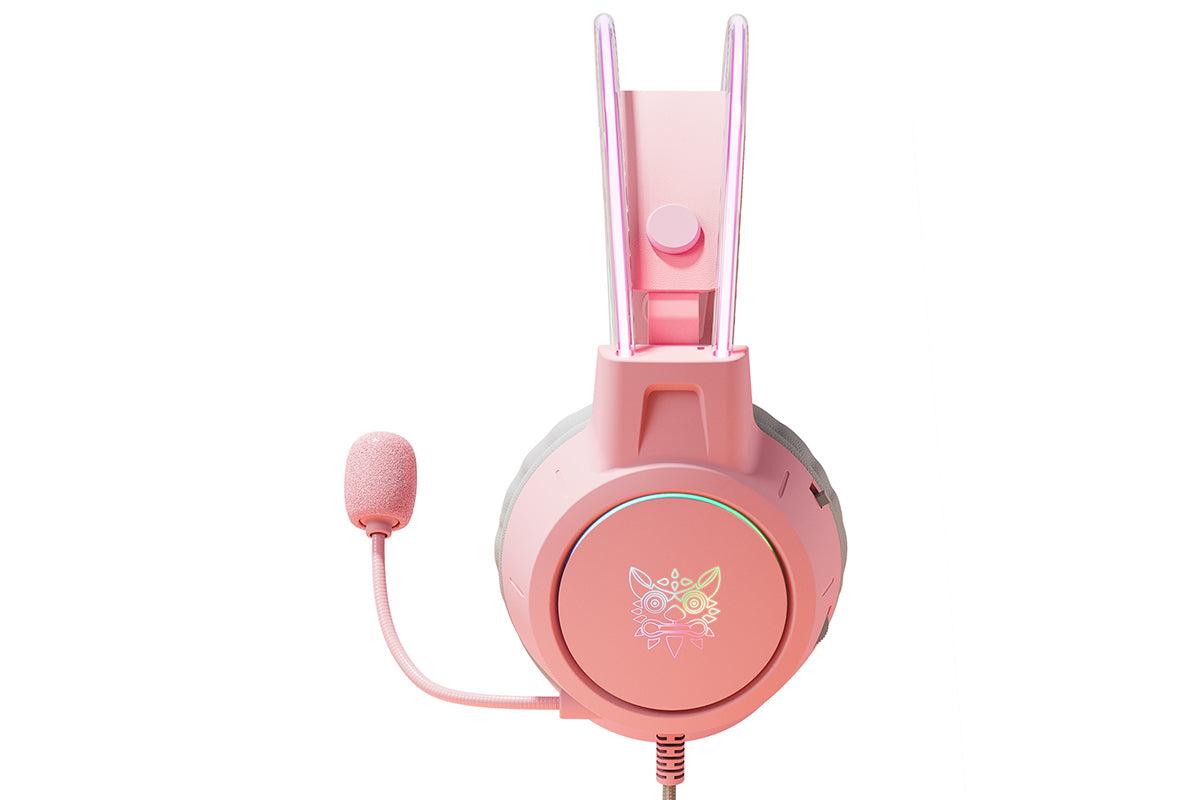 Gaming Headset with Microphone RGB Lighting Wired Over Ear Headphones Surround for PC Laptop PS4 PS5 Xbox Switch -Pink
