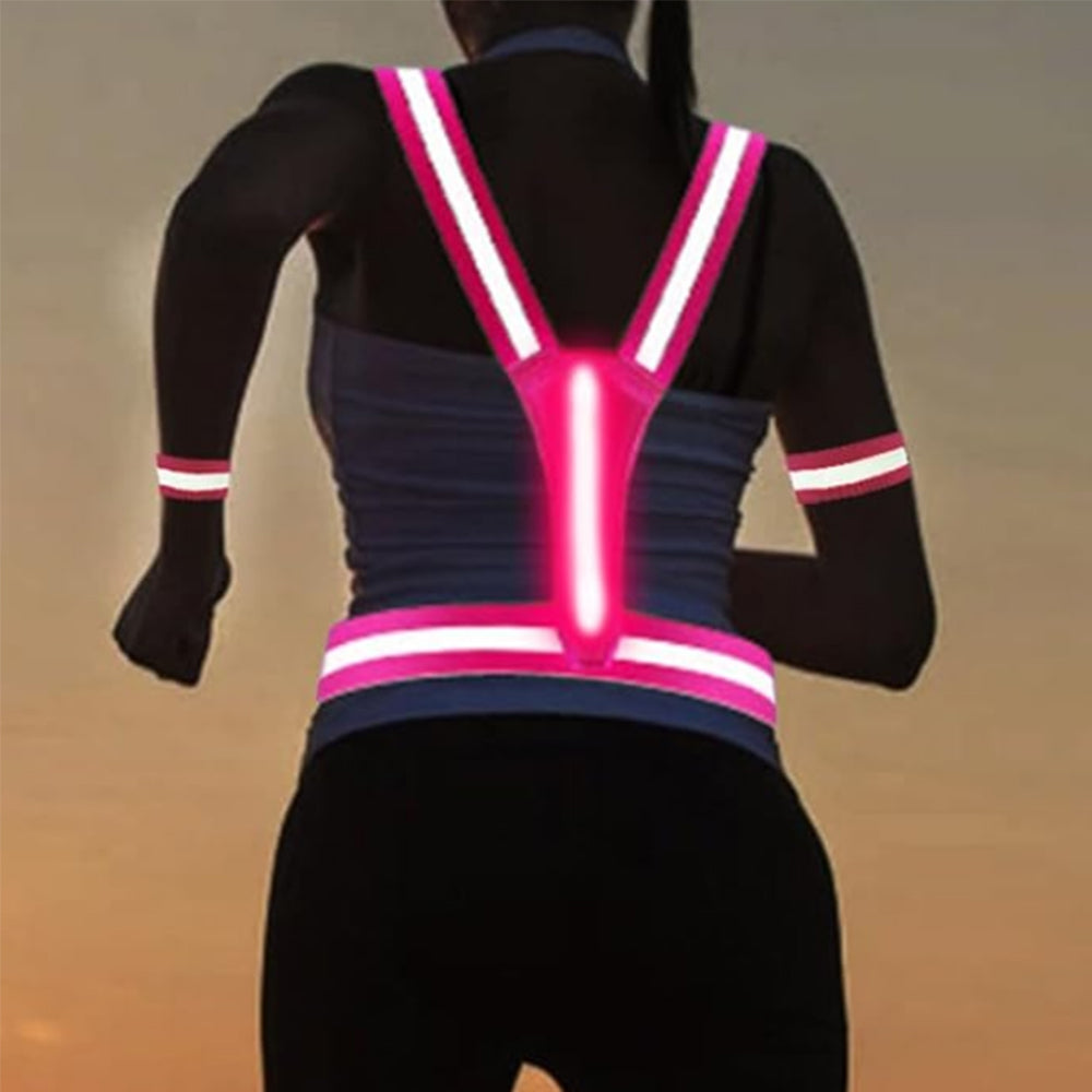 Adjustable LED Reflective Vest Rechargeable Running Gear with Night Light Pink