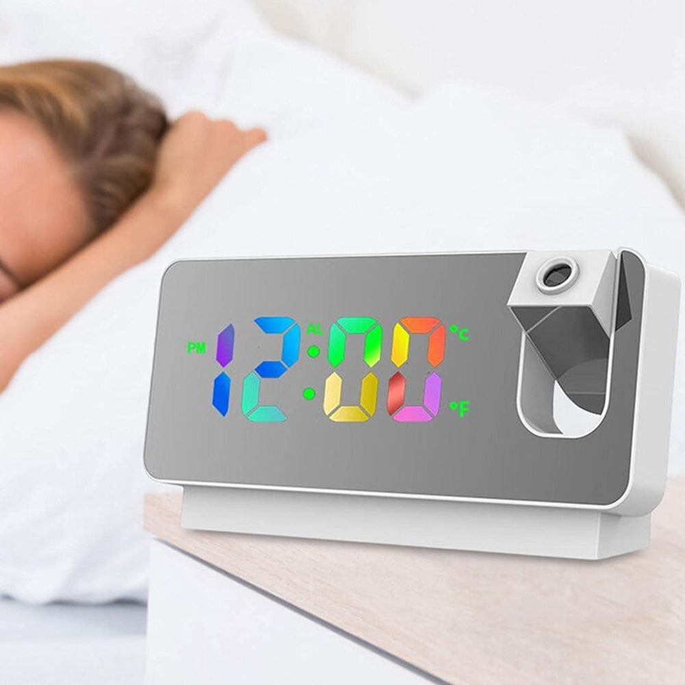 LED Digital Smart Alarm Clock with Time & Temperature Projection LCD Display White