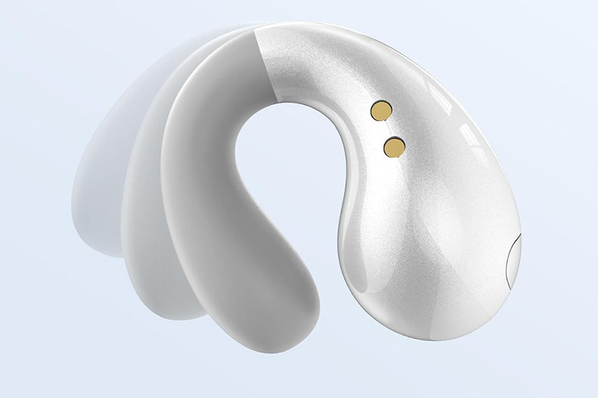 Open Ear Earbuds Ergonomic Clip-On Earbuds Bone Conduction Over-The-Ear Headphones-White