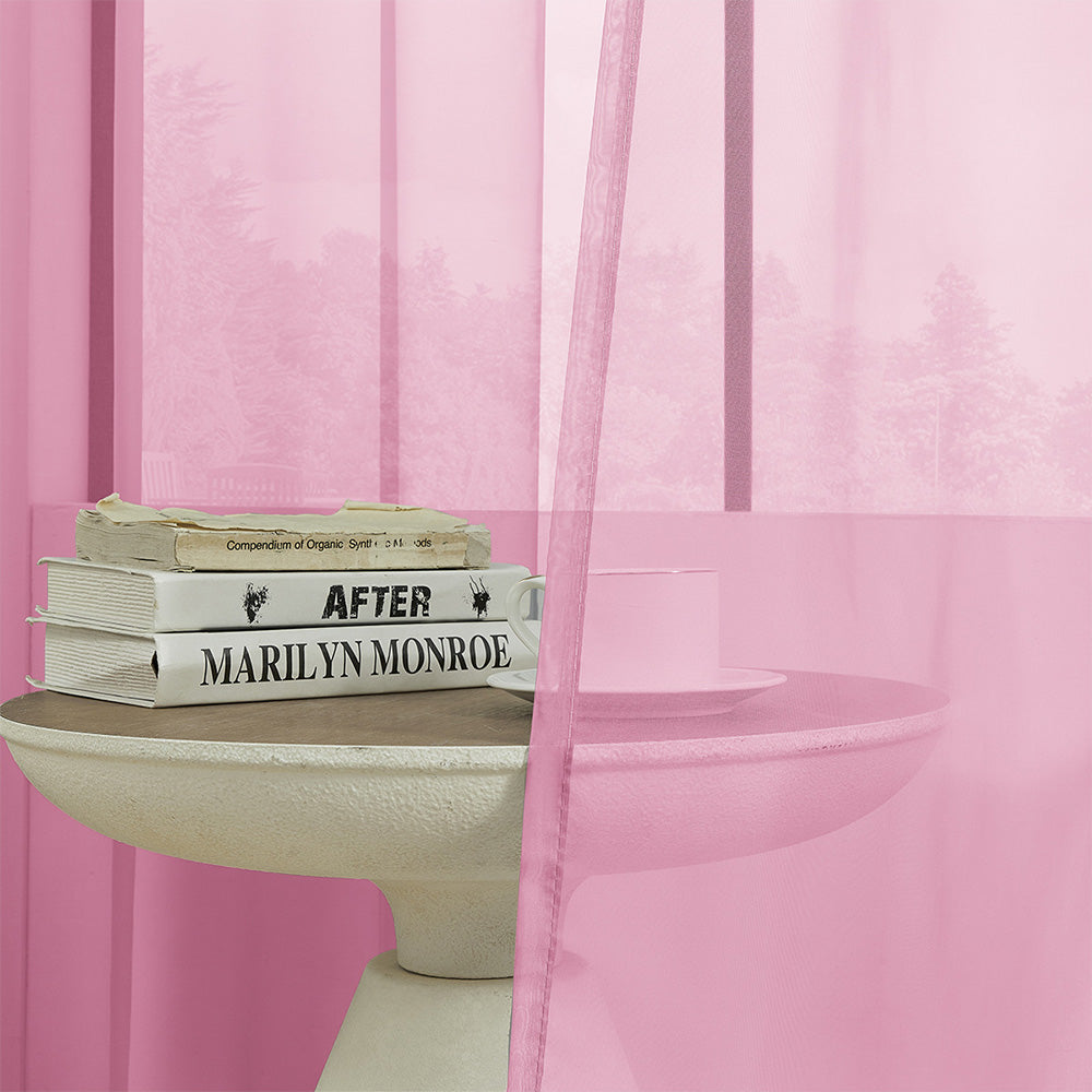 2-Panel 210x134cm Voile Curtain Window Drape Sheer Curtain with Rod-Holes Pink