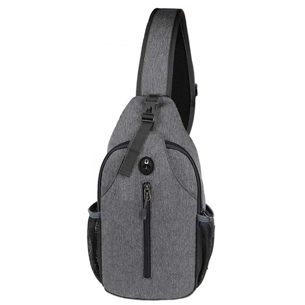 Water-Resistant Crossbody Bag Travel Sling Shoulder Bag with Multiple Compartments Headphone Port Grey