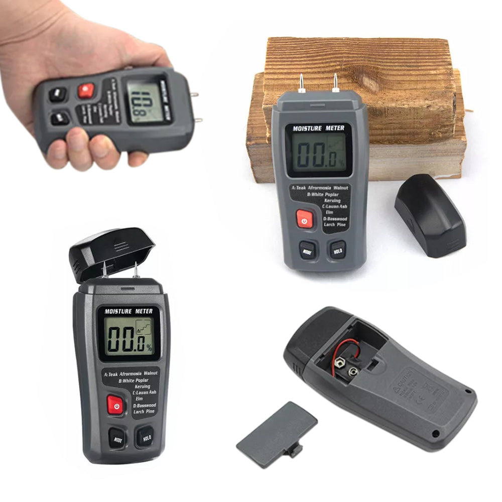 Digital Moisture Meter for Wood Damp Humidity Timber Firewood Tester LCD Analyzer Detector Grey