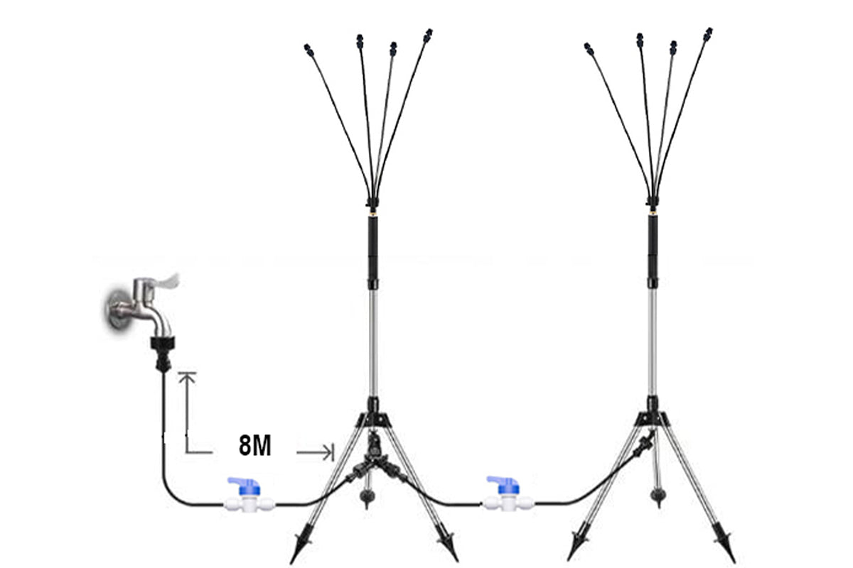 2Pcs Patio Standing Mister Adjustable Height 1.25M Portable Stand Misting System for Outside Garden BBQ Water Mist Playing Patio Cooling