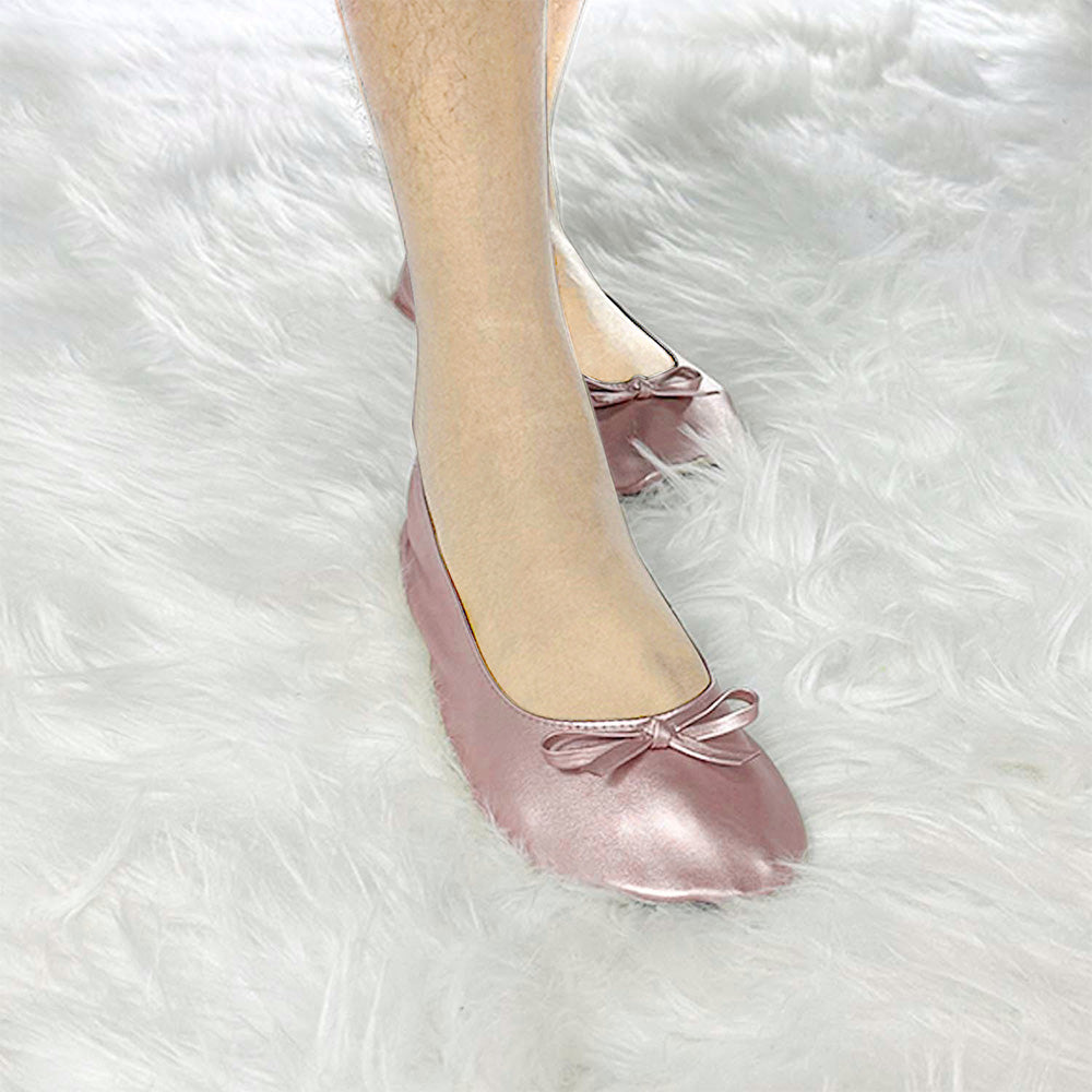Women Foldable Indoor Ballet Flat Roll Slipper Shoes Dance Shoes Party Ball Prom-Pink
