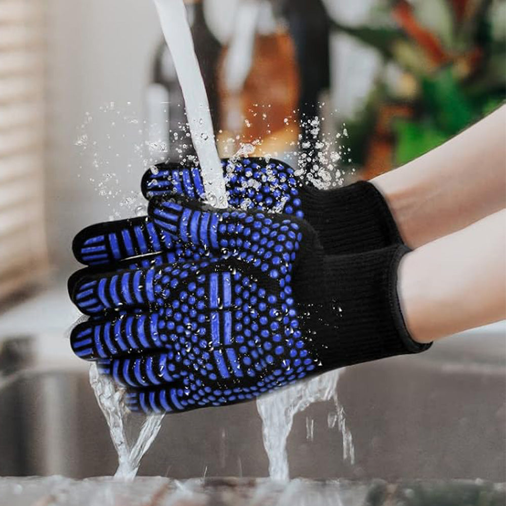Heat Resistant Oven Gloves Slip Resistant BBQ Gloves - Blue