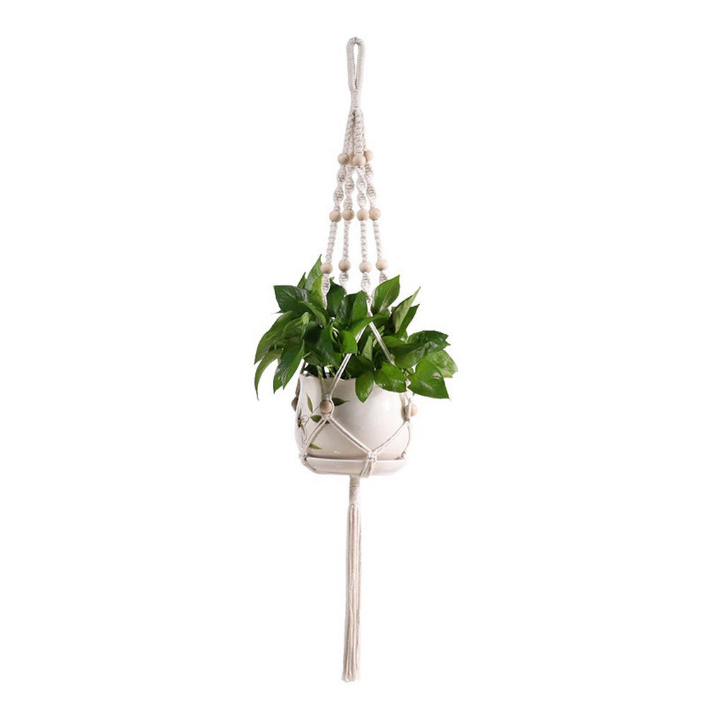 Plant Hanger Indoor Jute Hanging Planter Basket With Beads Decorative Flower Pot Holder-Style 11