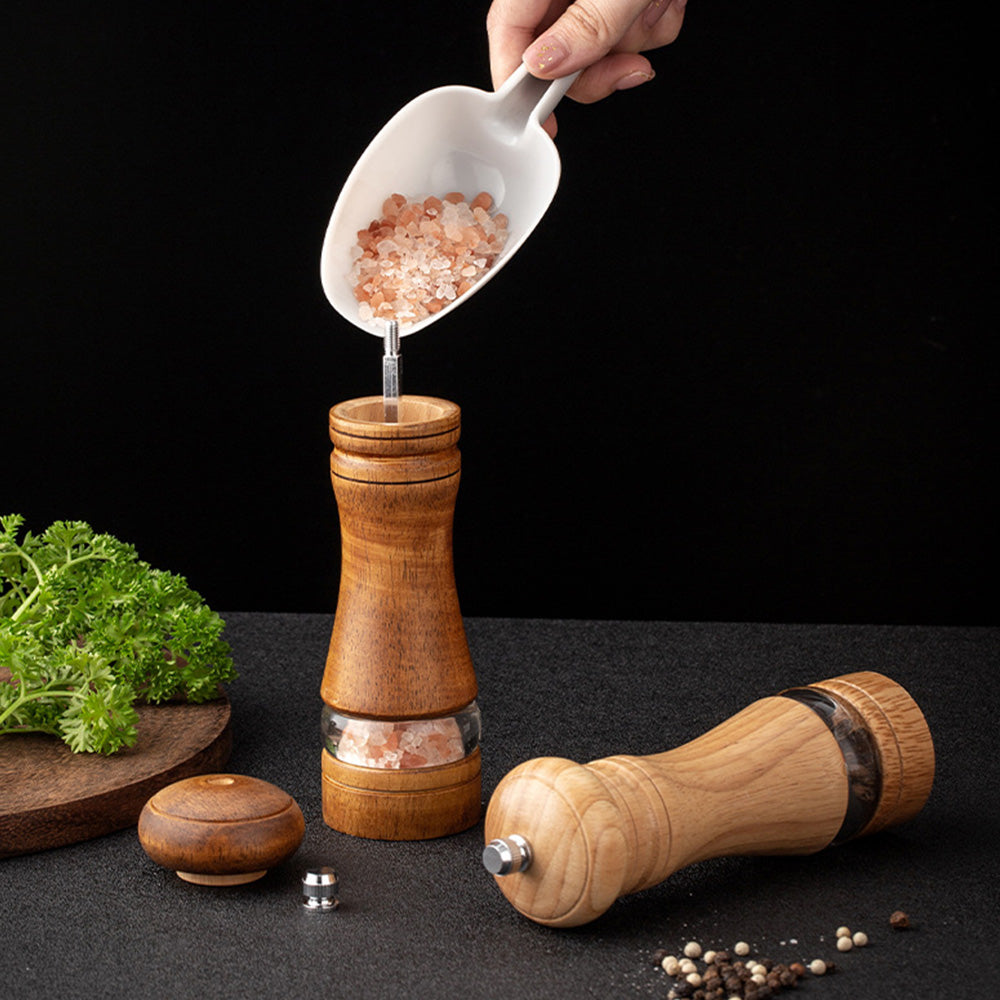 Manual Wooden Salt Grinder Adjustable Pepper Mill Shaker Brown