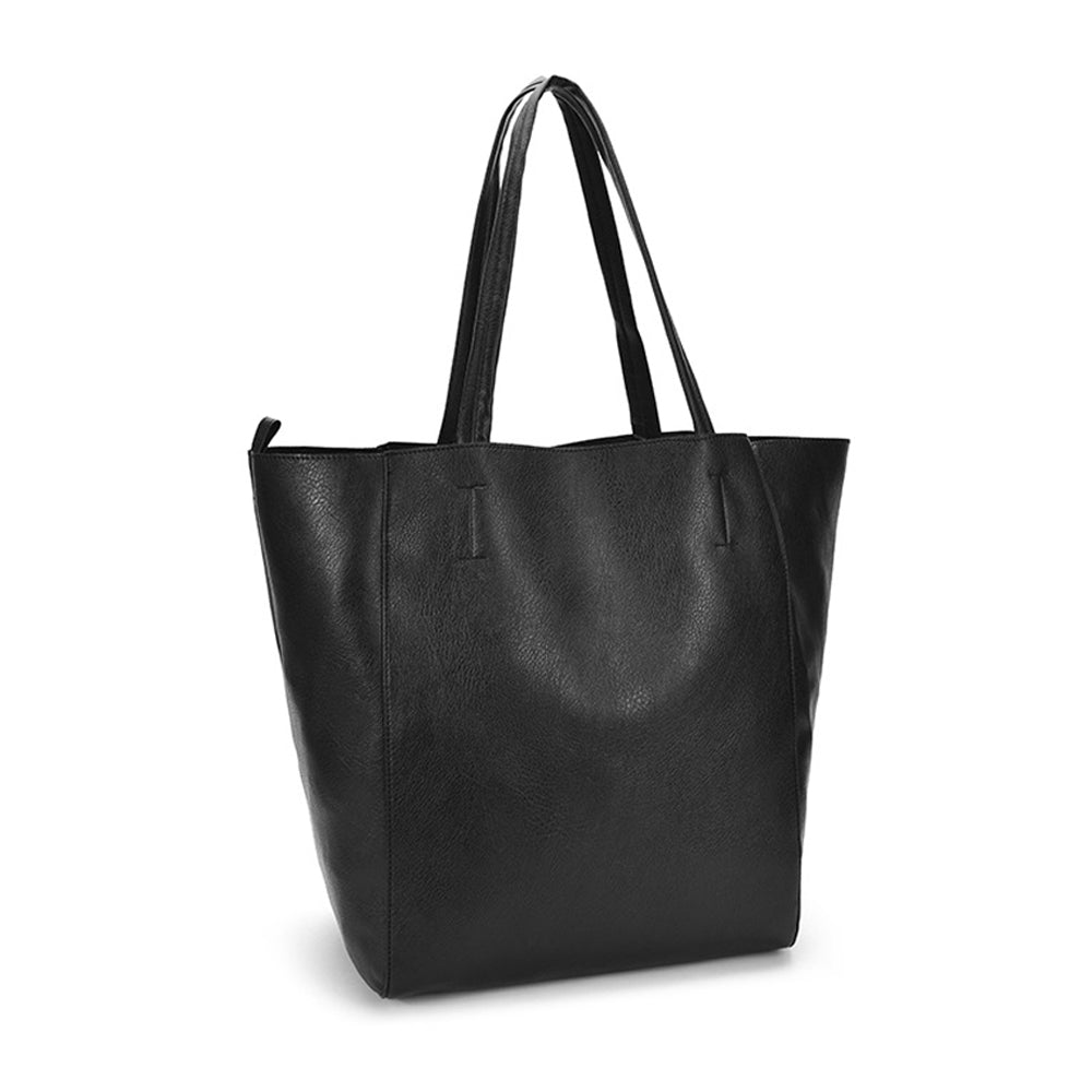 PU Leather Travel Tote Bag and Cosmetic Bag Set Large Handbag for Women Black