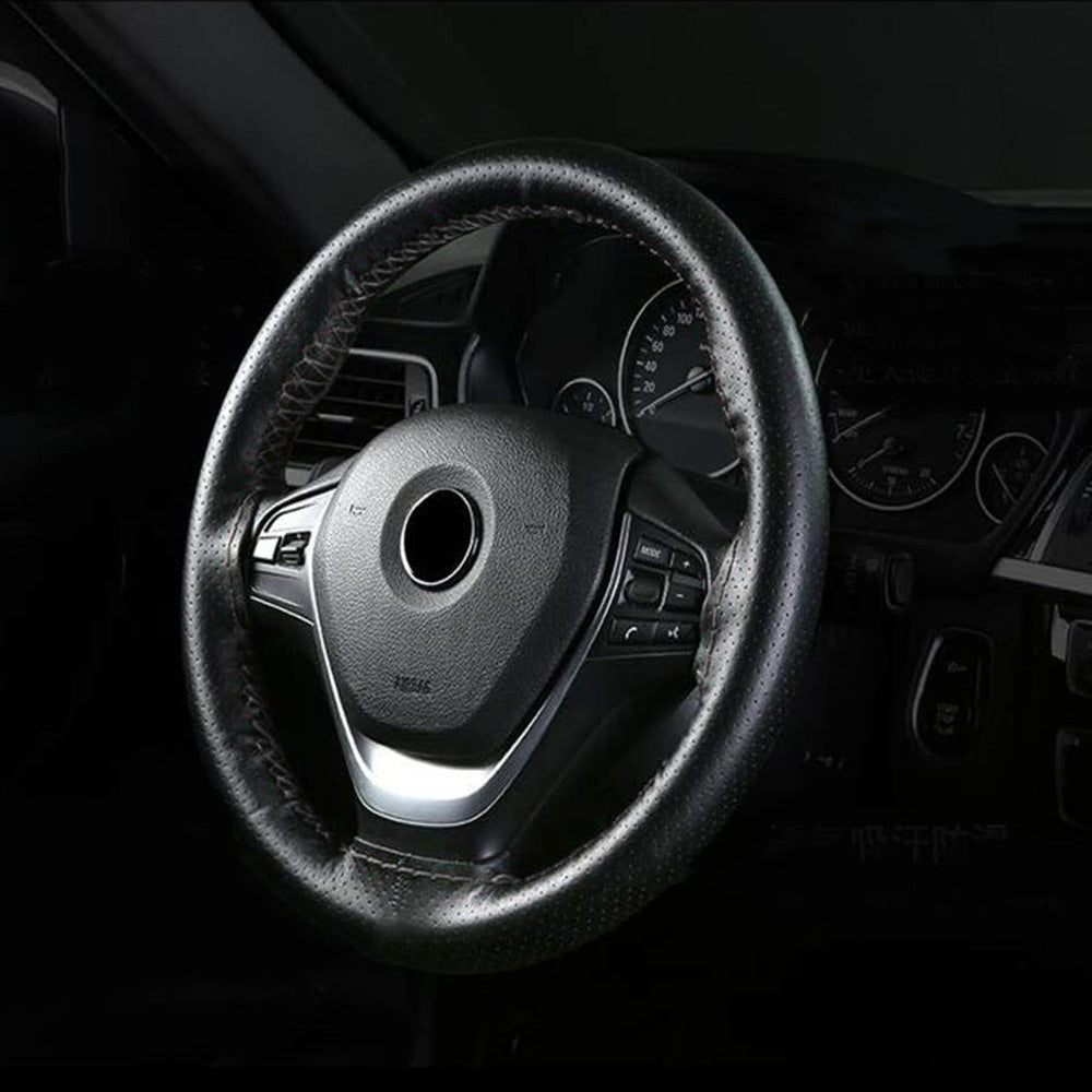 Leather Steering Wheel Cover Non-Slip Auto Steering Wheel Protector Black