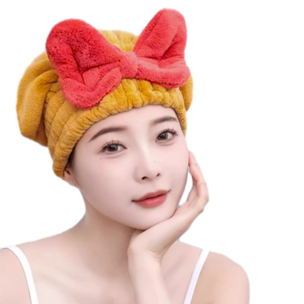 2Pcs Set Quick Absorbent Drying Hair Caps with Bow-Knot Hair Turban Wrap for Women Style 1