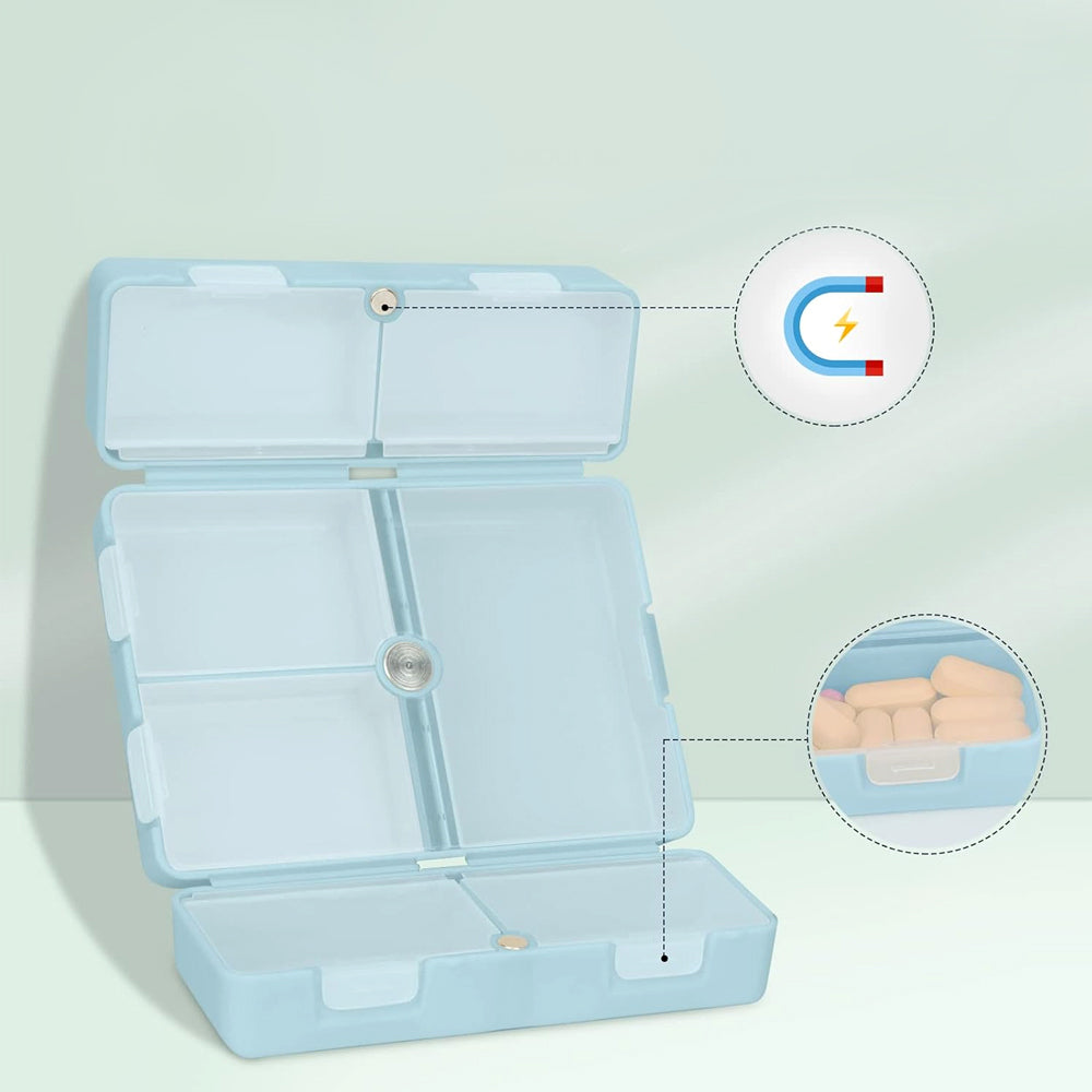 7-Compartment Folding Pill Case Portable Travel Daily Pill Organizer Blue