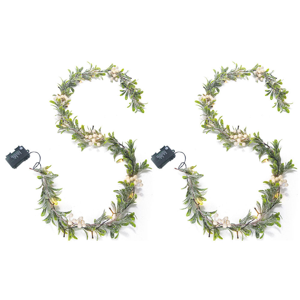 2Pcs Christmas Mistletoe Rattan String Light Artificial Flower Garland Xmas Holiday Decor White