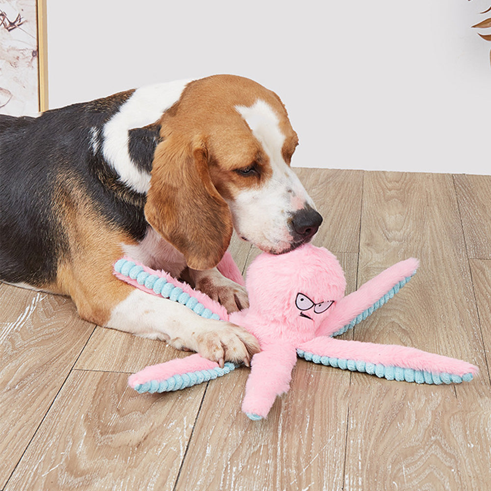Interactive Plush Dog Toy with Squeaker and Crinkle Tentacles for Medium & Large Dogs Pink