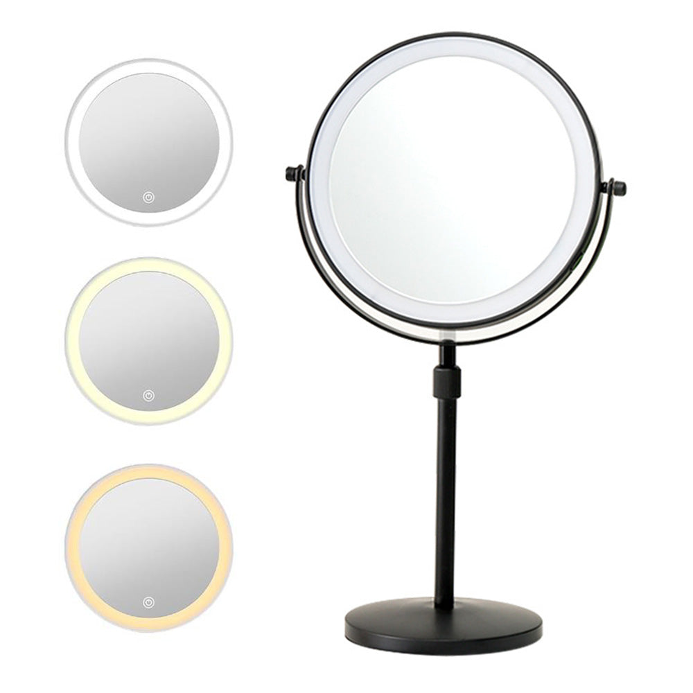 Rotating Double-Side Makeup Mirror 1X/10X Magnifying Cosmetic Mirror with Adjustable LED Light Black