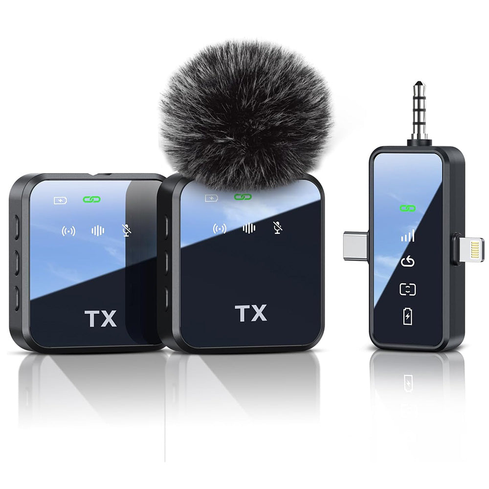 3-in-1 Wireless Lavalier Microphone 2.4G Plug and Play Mini Microphone for Recording Interview Vlogs