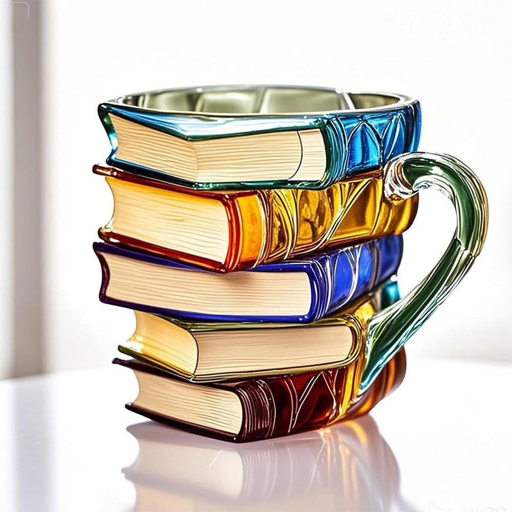 300ml Painted Book Mug Novelty Glass Coffee Cup for for Book Lover Style 2