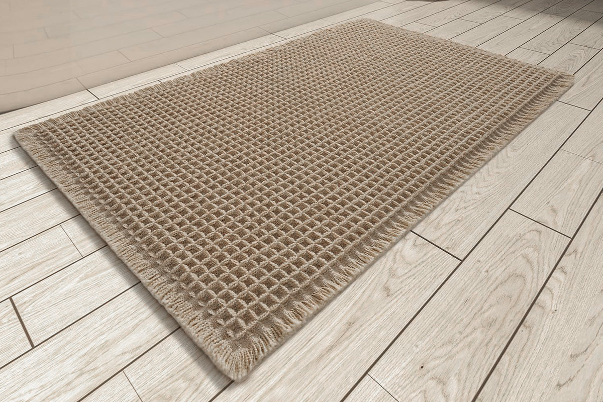 Waffle Bath Mat Super Absorbent Non Slip Bathroom Rug Rubber Backed Bath Rug -Brown