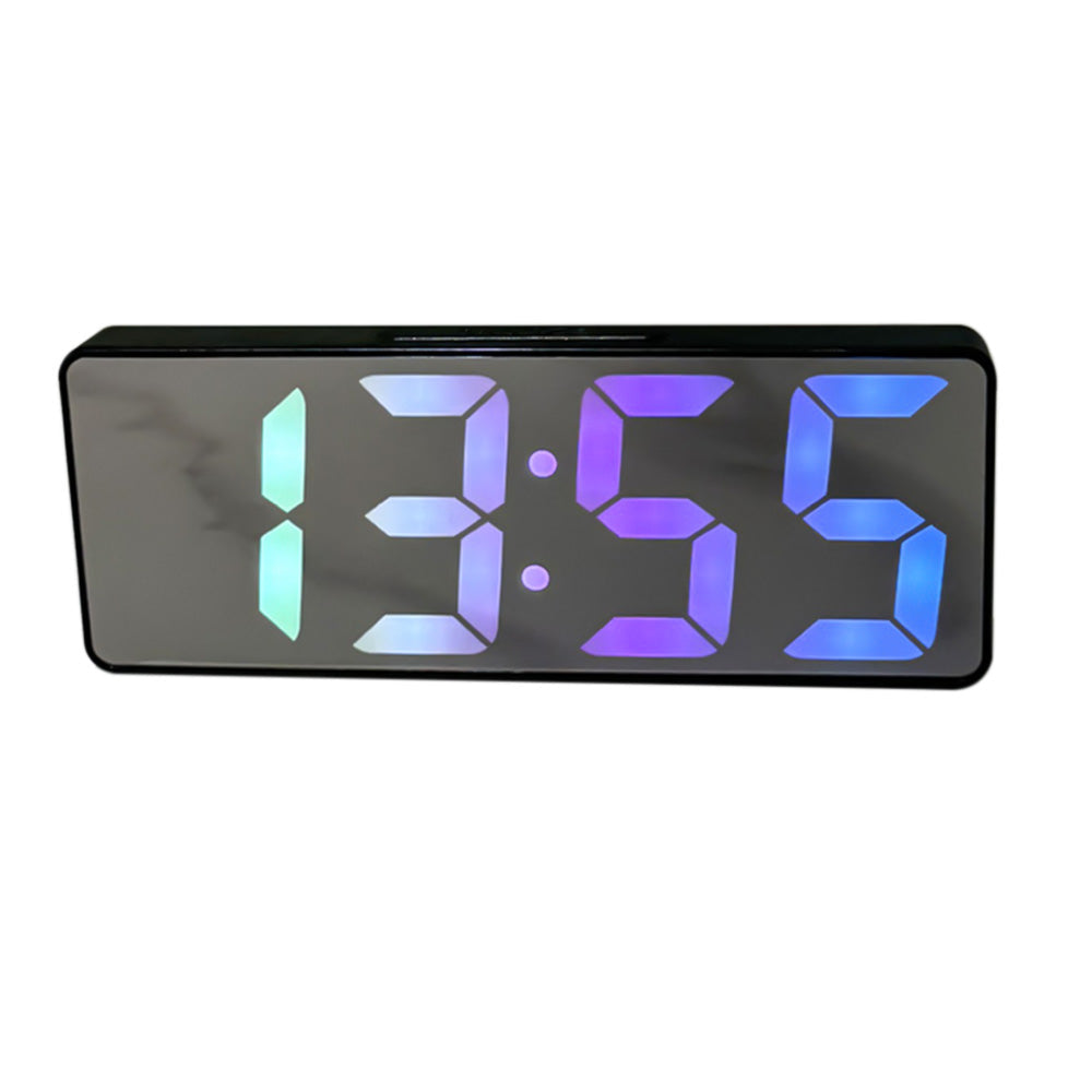 Dual Power Supply Digital Alarm Clock Bedside Alarm with Large LED Mirror Display Black