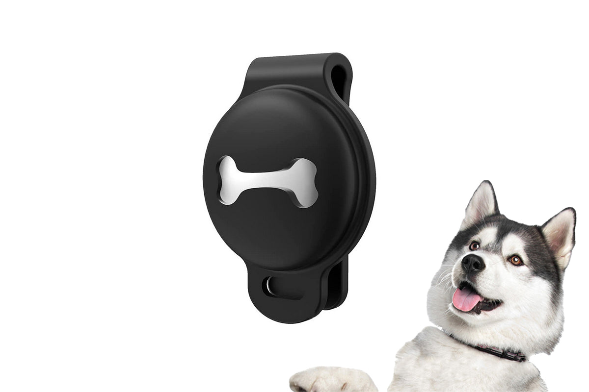 Waterproof Apple Airtag Dog Collar Holder Anti-Lost Silicone Tracker Protective Case Cover-Black