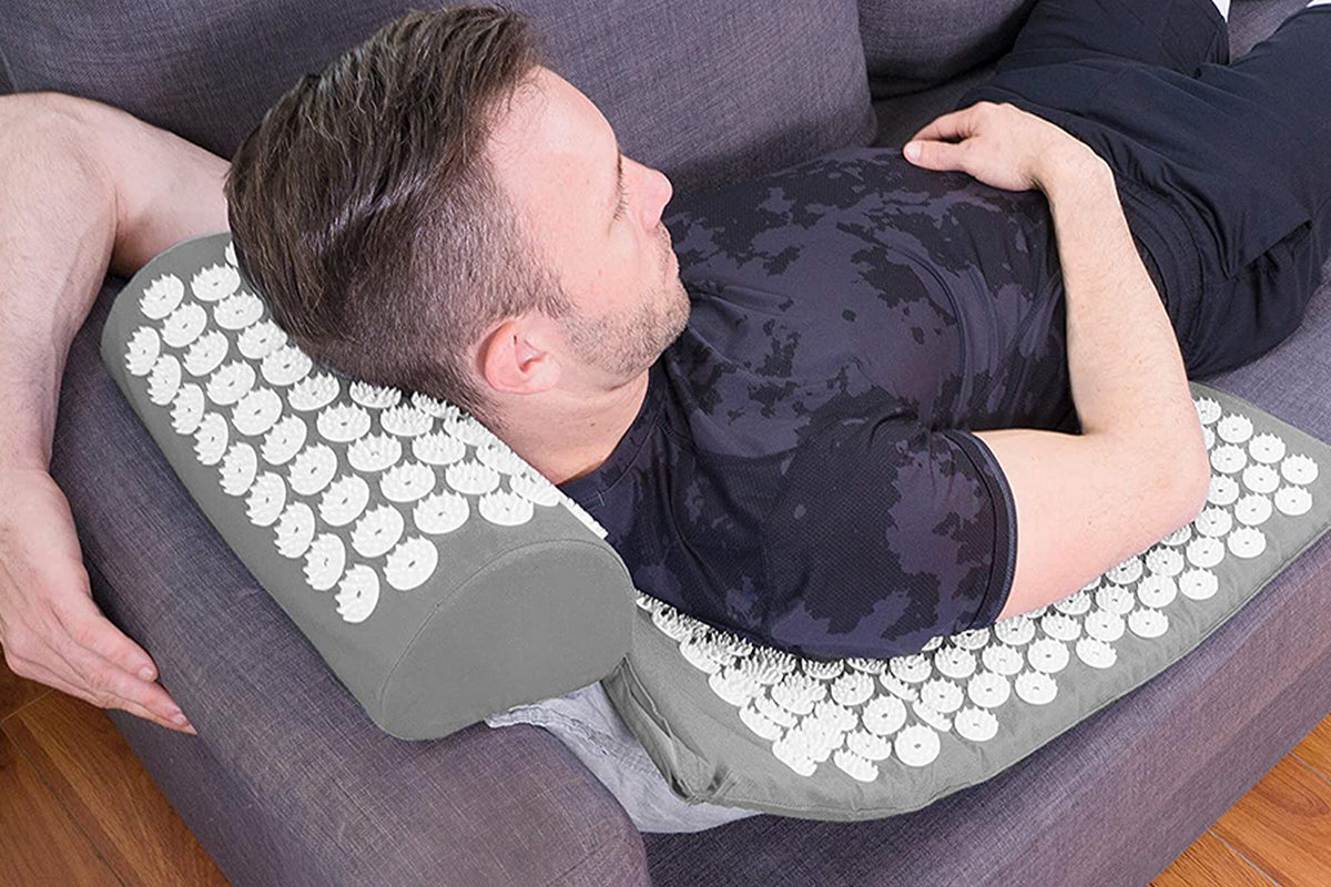 Back and Neck Pain Relief Acupressure Mat and Pillow Set-Gray